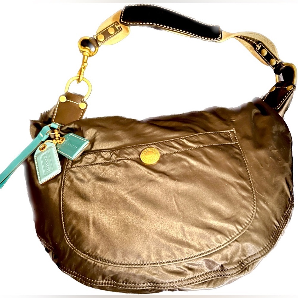 Coach Women's Black & Teal Sateen Hobo Bag #M05J-117, Excel Vintage Condition - Picture 2 of 12